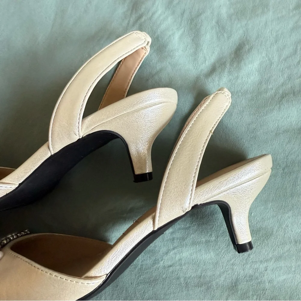 Adrienne Vittadini Pearl-Embellished Slingback Heels - Blush Pink
